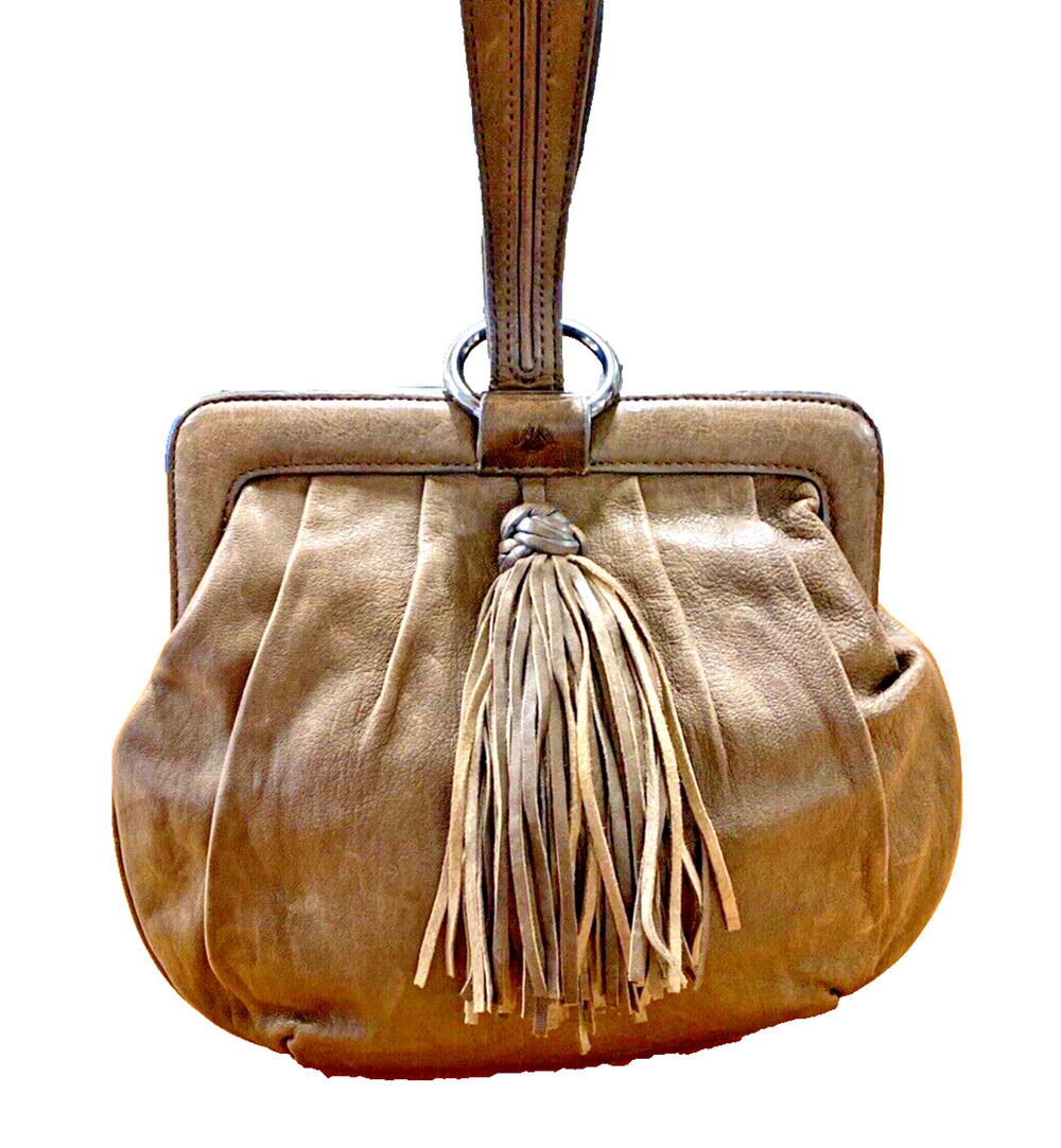 Martin & Osa Brown Leather Wristlet Bag Casual Purse Boho Chic Fawn Brown Tassel